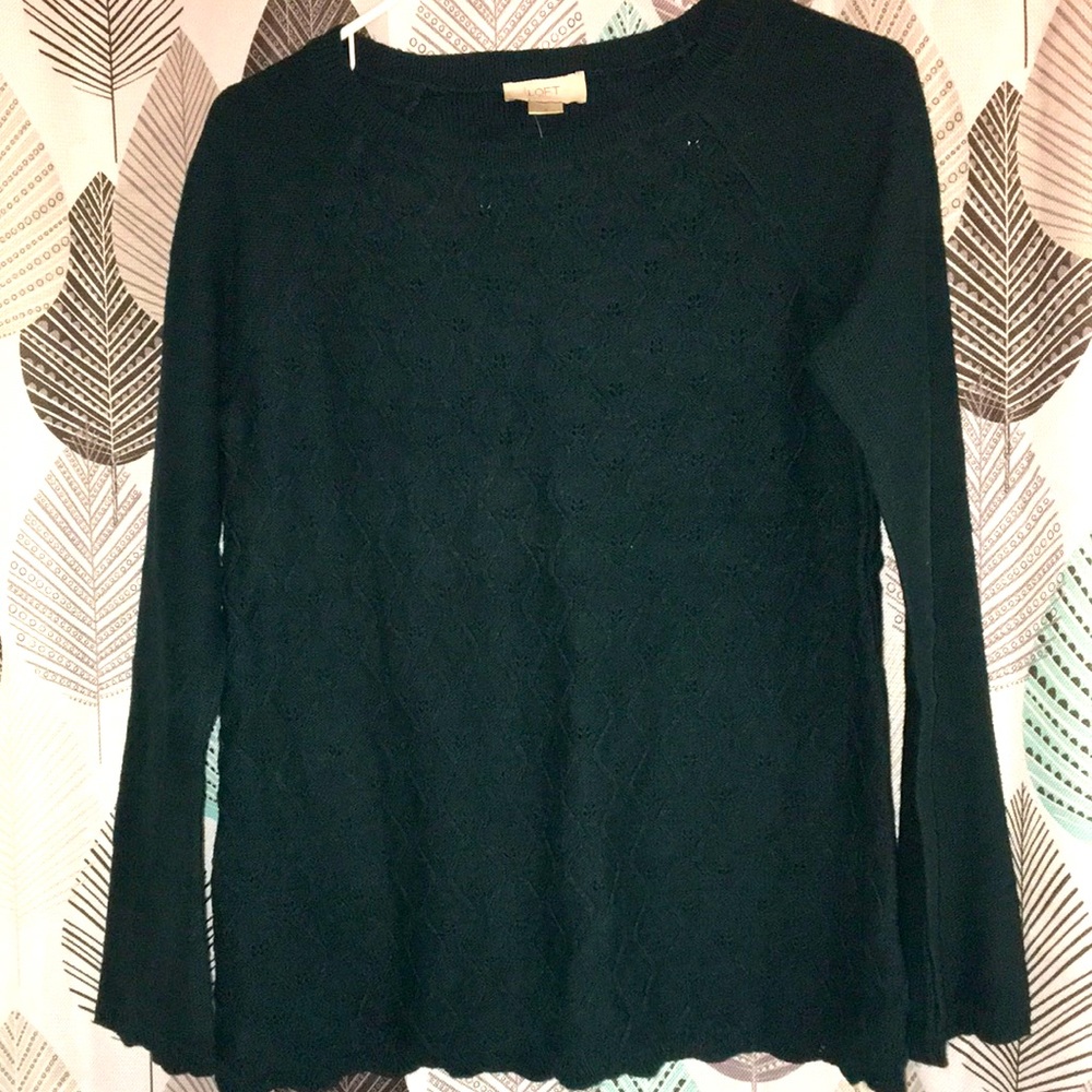 NWT LOFT Outlet Hunter Green Pointelle Sweater